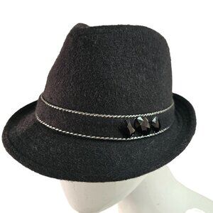 Attention Black Wool Fedora Hat Silver Blinged Trim Retro Modern Womens OS